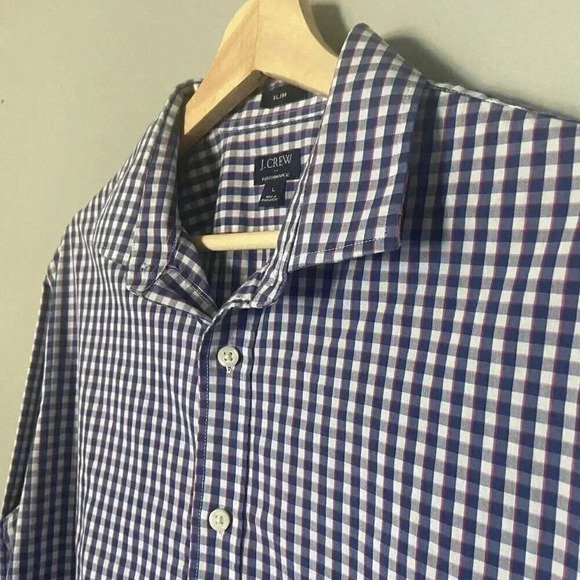 J. Crew Performance Slim Button Down Shirt Blue Red Gingham Cotton Men’s Size L - Picture 5 of 10